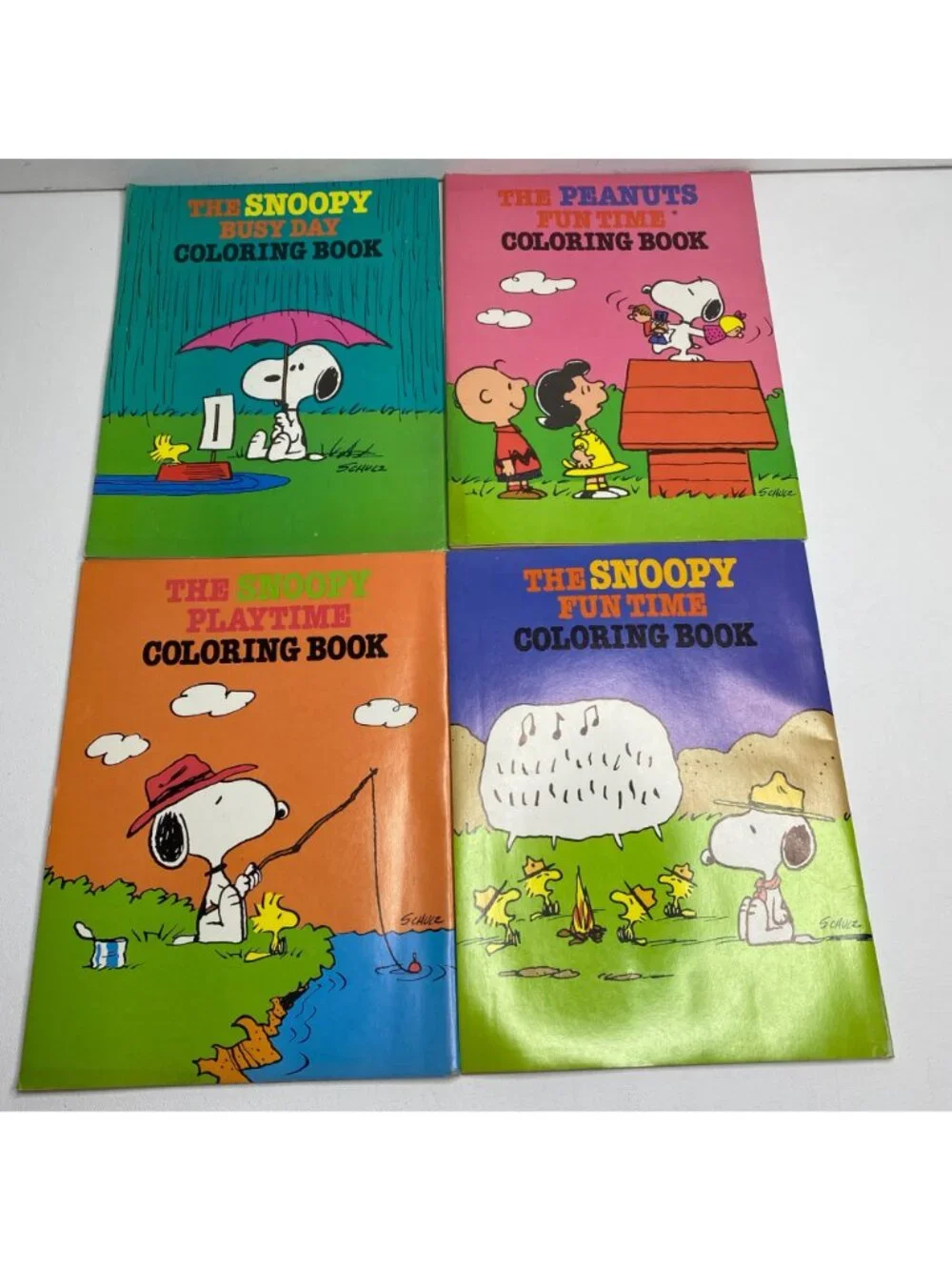 Vintage 1970s Peanuts Snoopy Coloring Books Set 4 Busy Day Fun Time Playtime